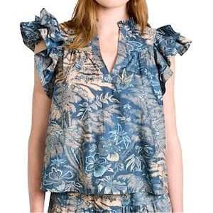 ULLA JOHNSON Lei Top in Waimea , Tropical Floral Pattern with Ruffles size 6